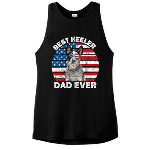 Blue Heeler Dad Usa American Flag Australian Cattle Dog Ladies PosiCharge Tri-Blend Wicking Tank