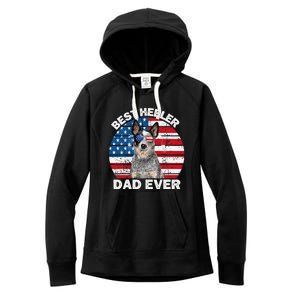 Blue Heeler Dad Usa American Flag Australian Cattle Dog Women's Fleece Hoodie