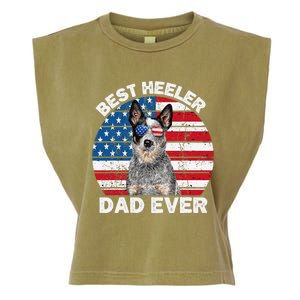 Blue Heeler Dad Usa American Flag Australian Cattle Dog Garment-Dyed Women's Muscle Tee