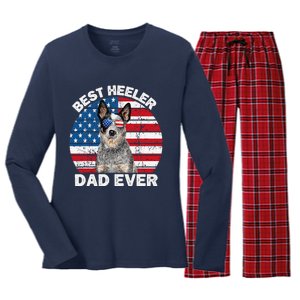 Blue Heeler Dad Usa American Flag Australian Cattle Dog Women's Long Sleeve Flannel Pajama Set 