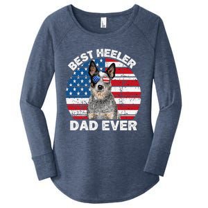 Blue Heeler Dad Usa American Flag Australian Cattle Dog Women's Perfect Tri Tunic Long Sleeve Shirt