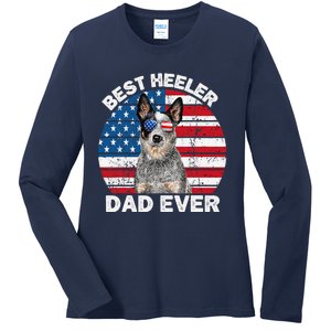 Blue Heeler Dad Usa American Flag Australian Cattle Dog Ladies Long Sleeve Shirt