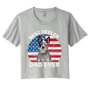 Blue Heeler Dad Usa American Flag Australian Cattle Dog Women's Crop Top Tee