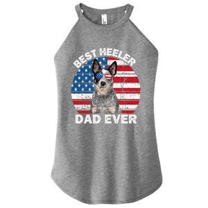 Blue Heeler Dad Usa American Flag Australian Cattle Dog Women's Perfect Tri Rocker Tank