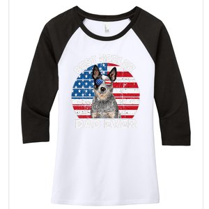 Blue Heeler Dad Usa American Flag Australian Cattle Dog Women's Tri-Blend 3/4-Sleeve Raglan Shirt