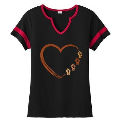 Black History Diversity Heart Ladies Halftime Notch Neck Tee