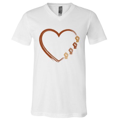 Black History Diversity Heart V-Neck T-Shirt