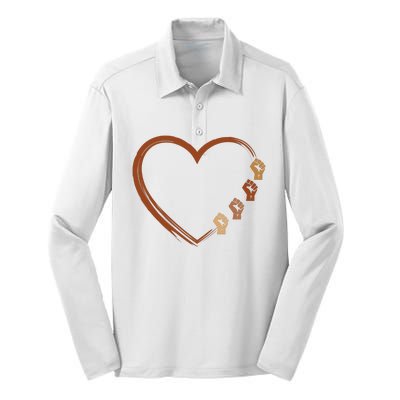 Black History Diversity Heart Silk Touch Performance Long Sleeve Polo