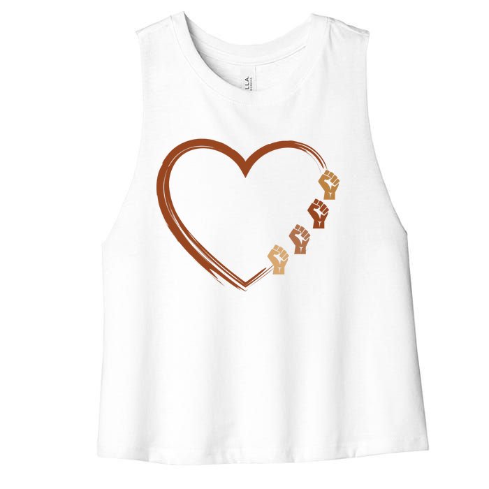 Black History Diversity Heart Women's Racerback Cropped Tank