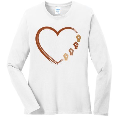 Black History Diversity Heart Ladies Long Sleeve Shirt