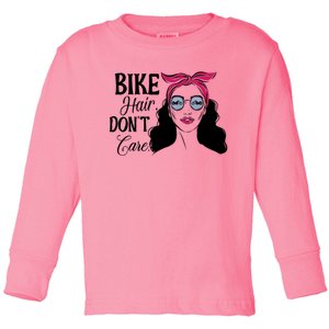 Biker Hair Don't Care Gift For Bike Lovers Messy Bun Cool Gift Toddler Long Sleeve Shirt