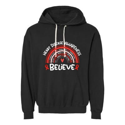 Believe Heart Disease Awareness Month Gift Heart Disease Gift Garment-Dyed Fleece Hoodie