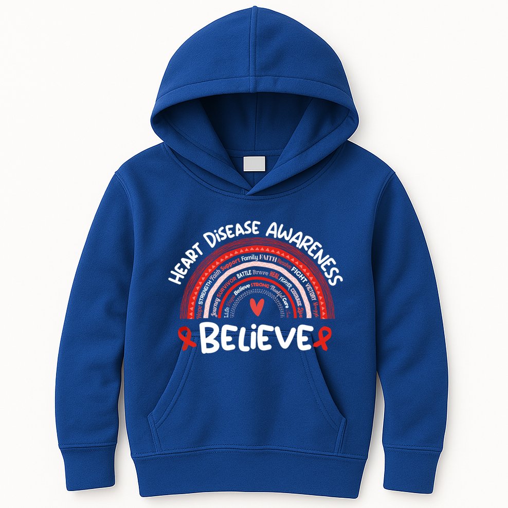 Believe Heart Disease Awareness Month Gift Heart Disease Gift Kids Hoodie