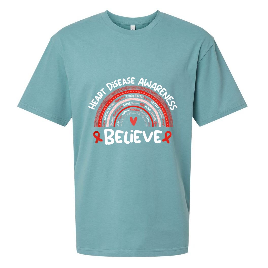 Believe Heart Disease Awareness Month Gift Heart Disease Gift Sueded Cloud Jersey T-Shirt
