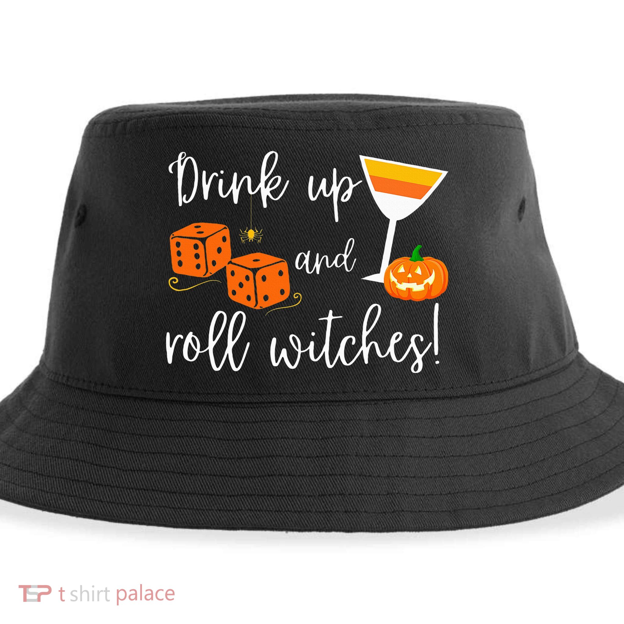 Bunco Halloween Drink Up and Roll Witches Sustainable Bucket Hat