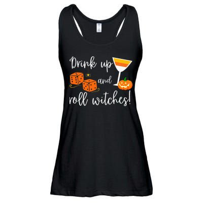 Bunco Halloween Drink Up and Roll Witches Ladies Essential Flowy Tank