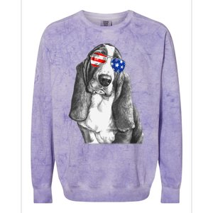 Basset Hound Dog Sunglasses Flag American 4th Of July Funny Colorblast Crewneck Sweatshirt