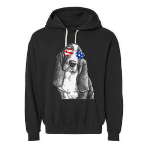 Basset Hound Dog Sunglasses Flag American 4th Of July Funny Garment-Dyed Fleece Hoodie