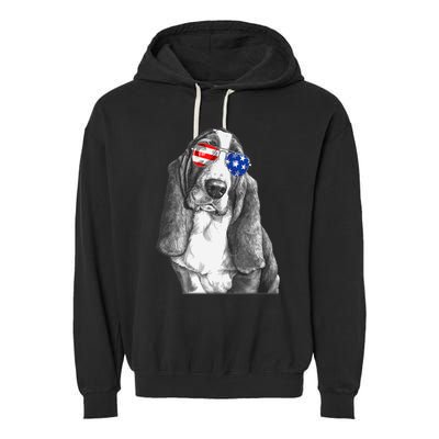 Basset Hound Dog Sunglasses Flag American 4th Of July Funny Garment-Dyed Fleece Hoodie