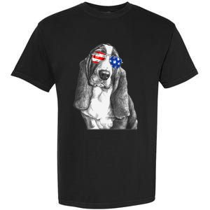 Basset Hound Dog Sunglasses Flag American 4th Of July Funny Garment-Dyed Heavyweight T-Shirt