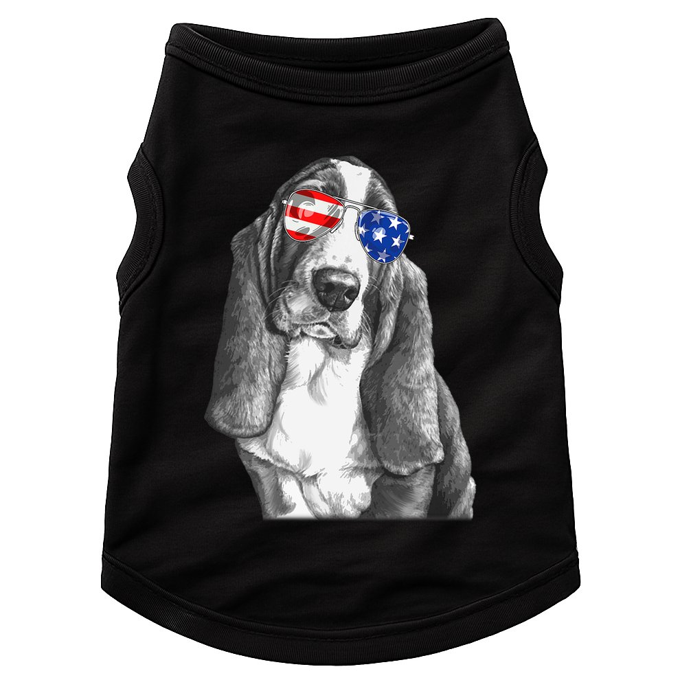 Basset Hound Dog Sunglasses Flag American 4th Of July Funny Doggie Tank