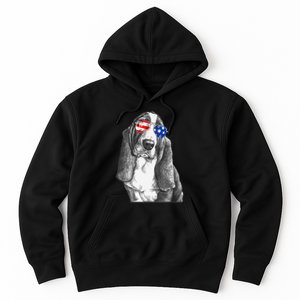 Basset Hound Dog Sunglasses Flag American 4th Of July Funny Hoodie