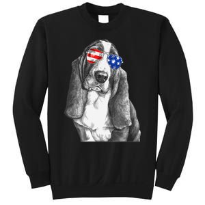 Basset Hound Dog Sunglasses Flag American 4th Of July Funny Sweatshirt