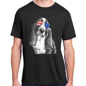 Basset Hound Dog Sunglasses Flag American 4th Of July Funny Adult ChromaSoft Performance T-Shirt