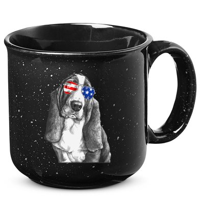 Basset Hound Dog Sunglasses Flag American 4th Of July Funny 15oz Campfire Ceramic Mug