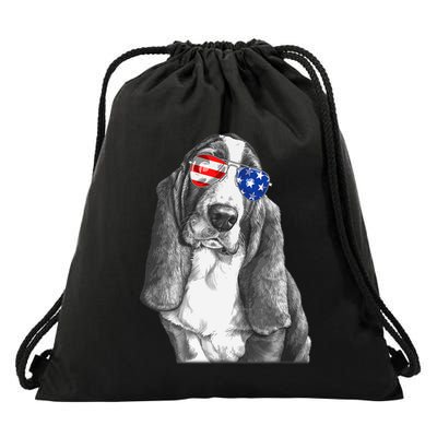 Basset Hound Dog Sunglasses Flag American 4th Of July Funny Drawstring Bag