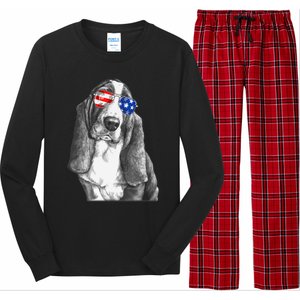 Basset Hound Dog Sunglasses Flag American 4th Of July Funny Long Sleeve Pajama Set