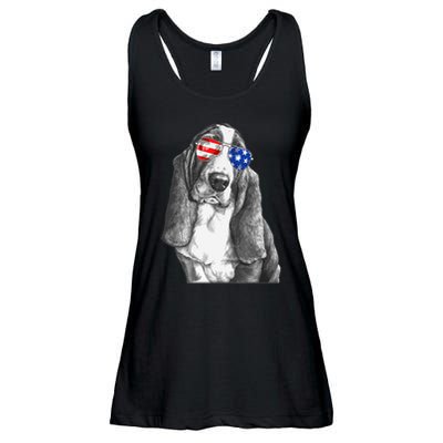 Basset Hound Dog Sunglasses Flag American 4th Of July Funny Ladies Essential Flowy Tank
