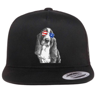 Basset Hound Dog Sunglasses Flag American 4th Of July Funny Flatbill Hat