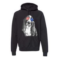 Basset Hound Dog Sunglasses Flag American 4th Of July Funny Premium Hoodie