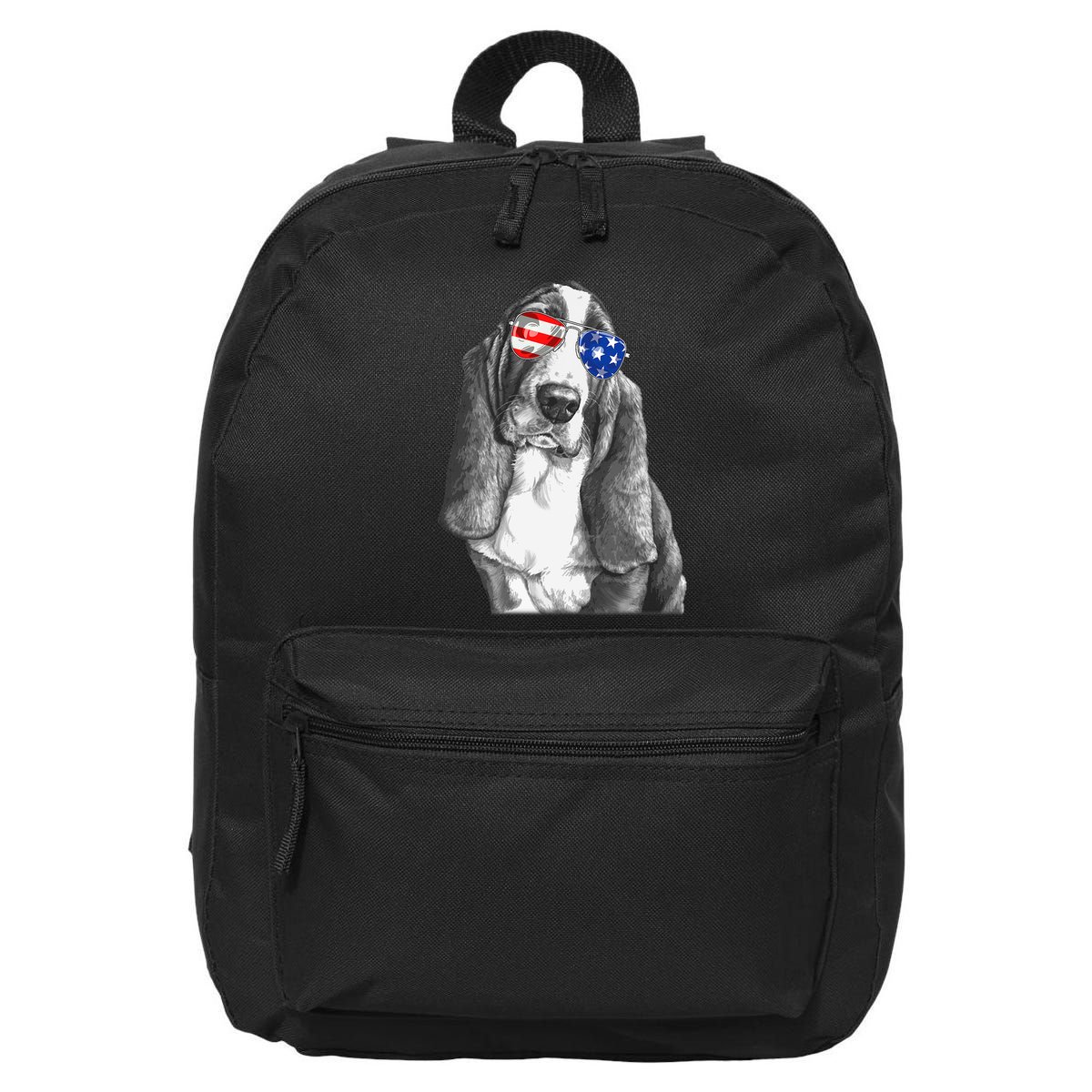 Basset Hound Dog Sunglasses Flag American 4th Of July Funny 16 in Basic Backpack