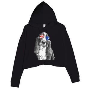 Basset Hound Dog Sunglasses Flag American 4th Of July Funny Crop Fleece Hoodie