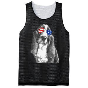 Basset Hound Dog Sunglasses Flag American 4th Of July Funny Mesh Reversible Basketball Jersey Tank