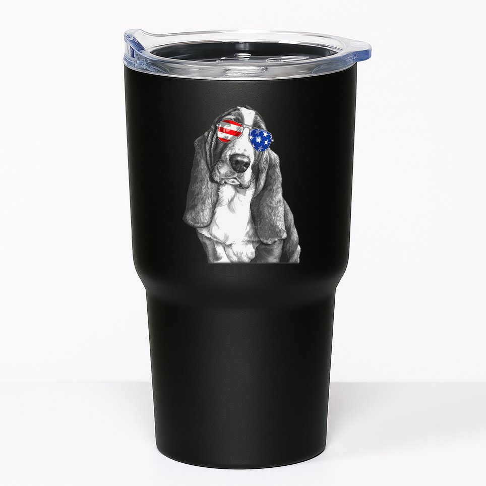Basset Hound Dog Sunglasses Flag American 4th Of July Funny Tumbler