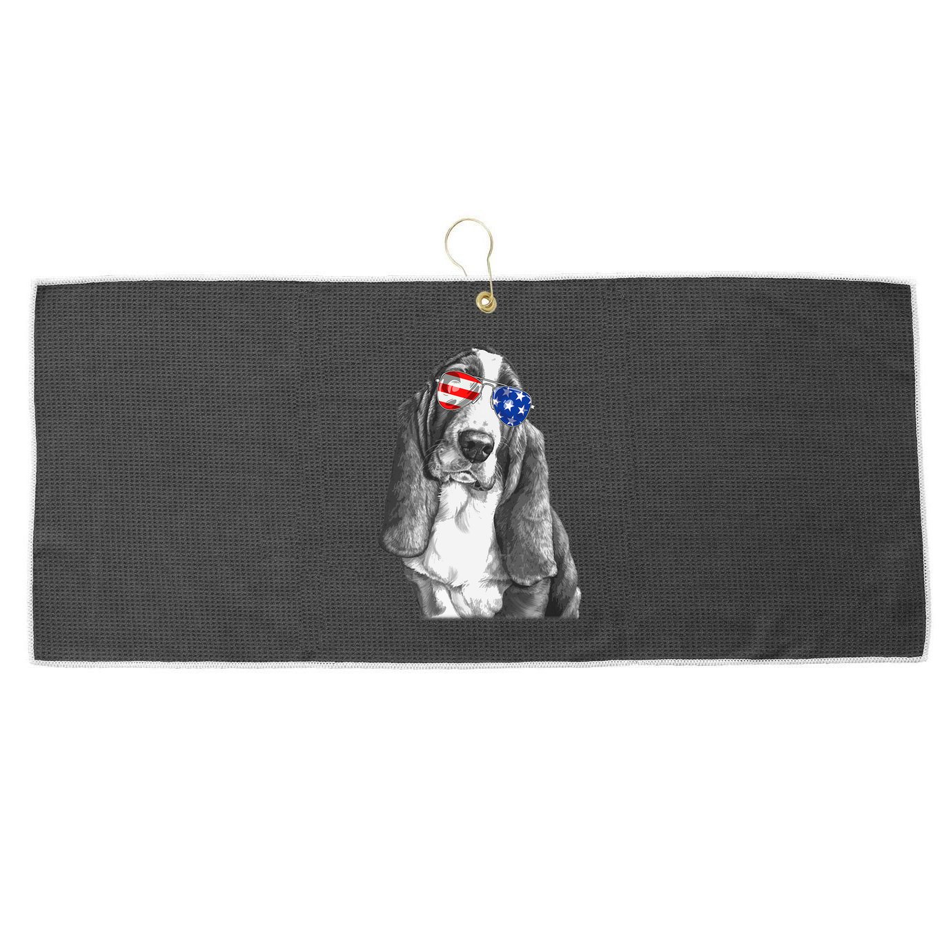 Basset Hound Dog Sunglasses Flag American 4th Of July Funny Large Microfiber Waffle Golf Towel