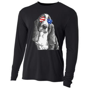 Basset Hound Dog Sunglasses Flag American 4th Of July Funny Cooling Performance Long Sleeve Crew