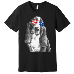 Basset Hound Dog Sunglasses Flag American 4th Of July Funny Premium T-Shirt