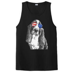 Basset Hound Dog Sunglasses Flag American 4th Of July Funny PosiCharge Competitor Tank