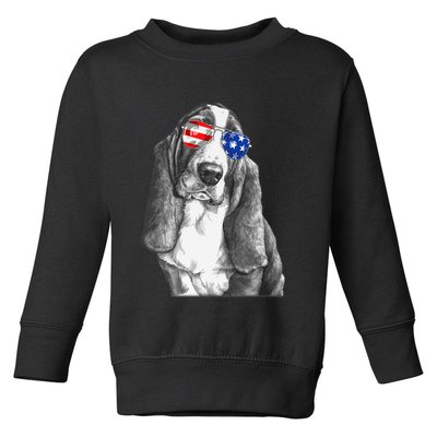 Basset Hound Dog Sunglasses Flag American 4th Of July Funny Toddler Sweatshirt