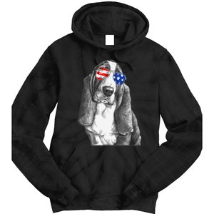 Basset Hound Dog Sunglasses Flag American 4th Of July Funny Tie Dye Hoodie