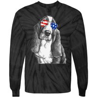 Basset Hound Dog Sunglasses Flag American 4th Of July Funny Tie-Dye Long Sleeve Shirt