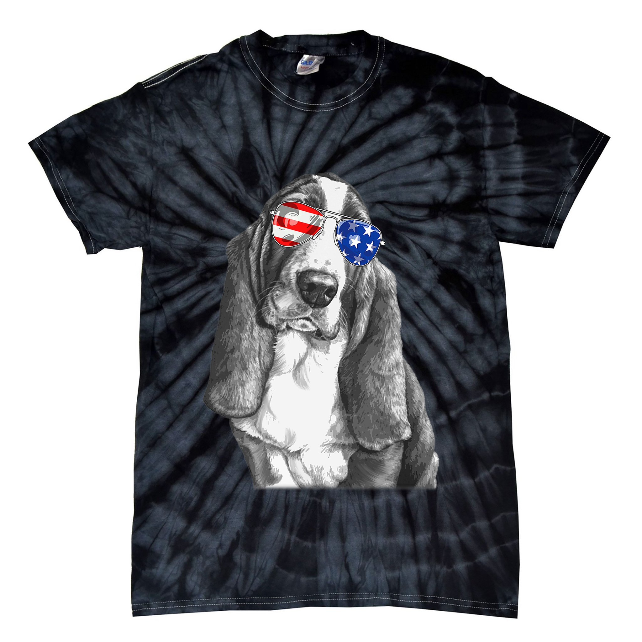 Basset Hound Dog Sunglasses Flag American 4th Of July Funny Tie-Dye T-Shirt