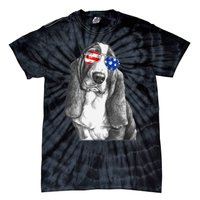 Basset Hound Dog Sunglasses Flag American 4th Of July Funny Tie-Dye T-Shirt