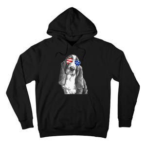 Basset Hound Dog Sunglasses Flag American 4th Of July Funny Tall Hoodie