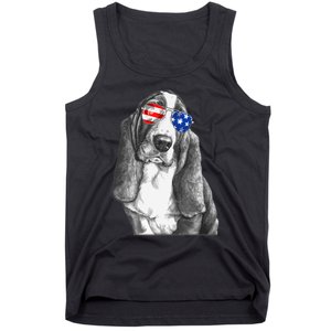 Basset Hound Dog Sunglasses Flag American 4th Of July Funny Tank Top