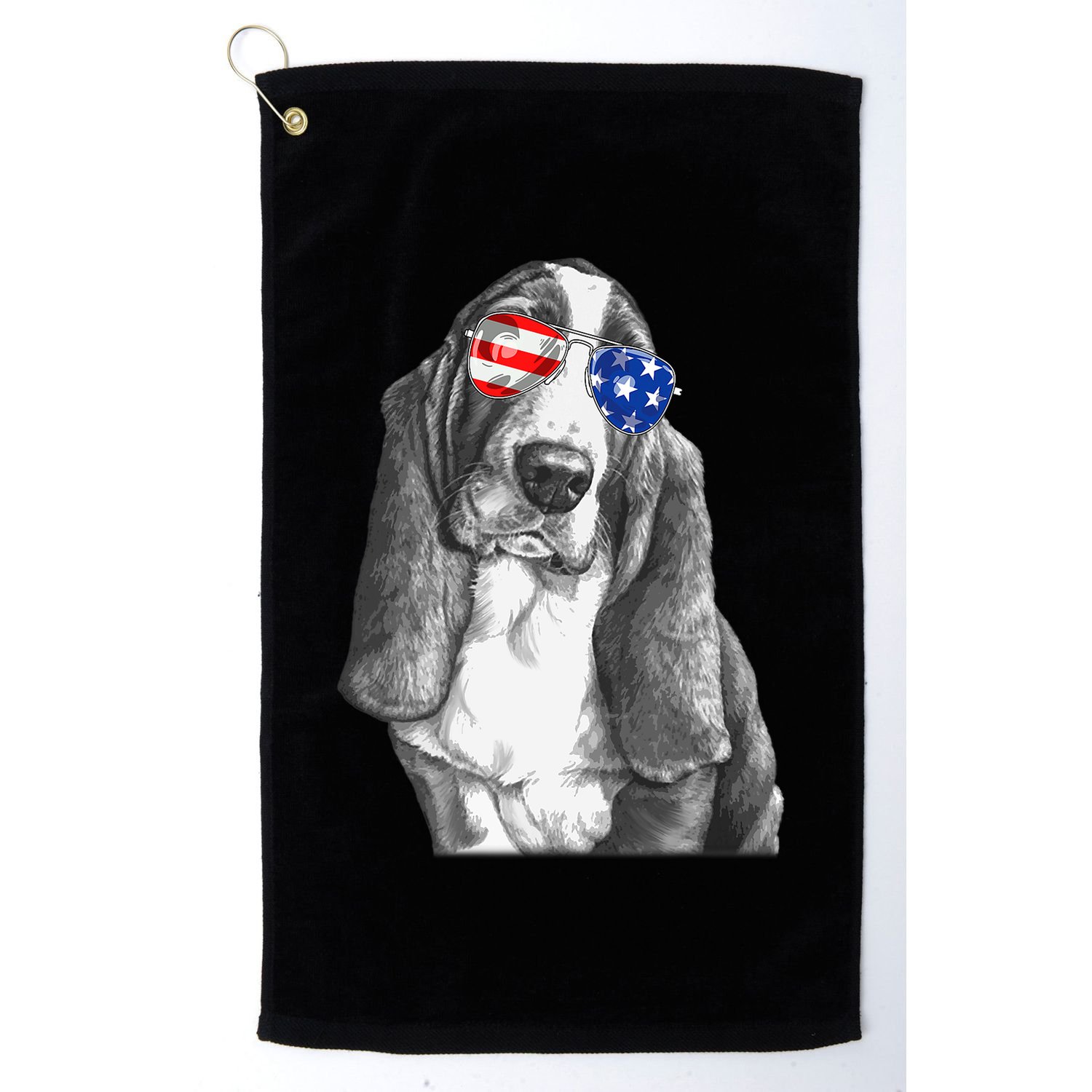 Basset Hound Dog Sunglasses Flag American 4th Of July Funny Golf Towel